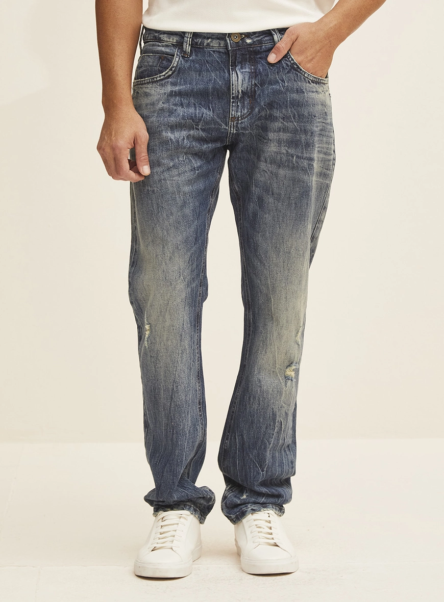 Calça Masculina Jeans Slim Detalhe Puído - Paul Índigo