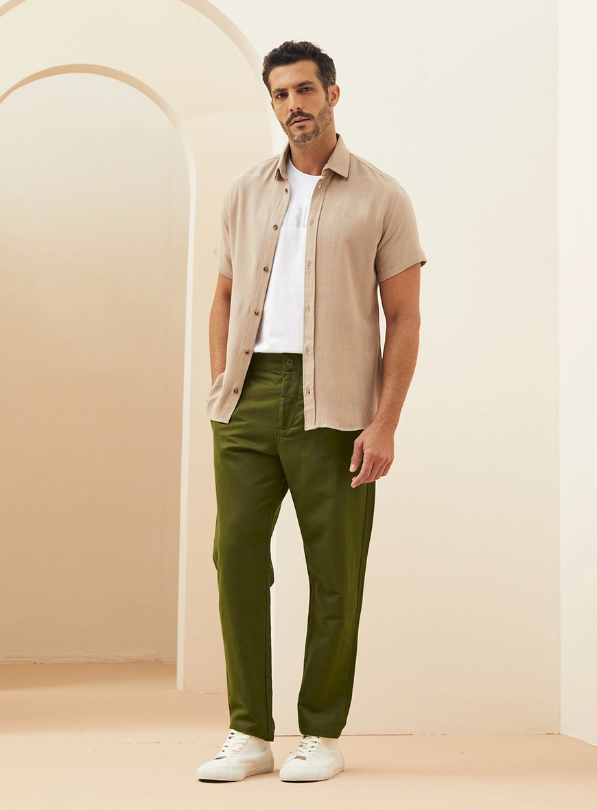 Calça Masculina Alfaiataria Em Linho Verde