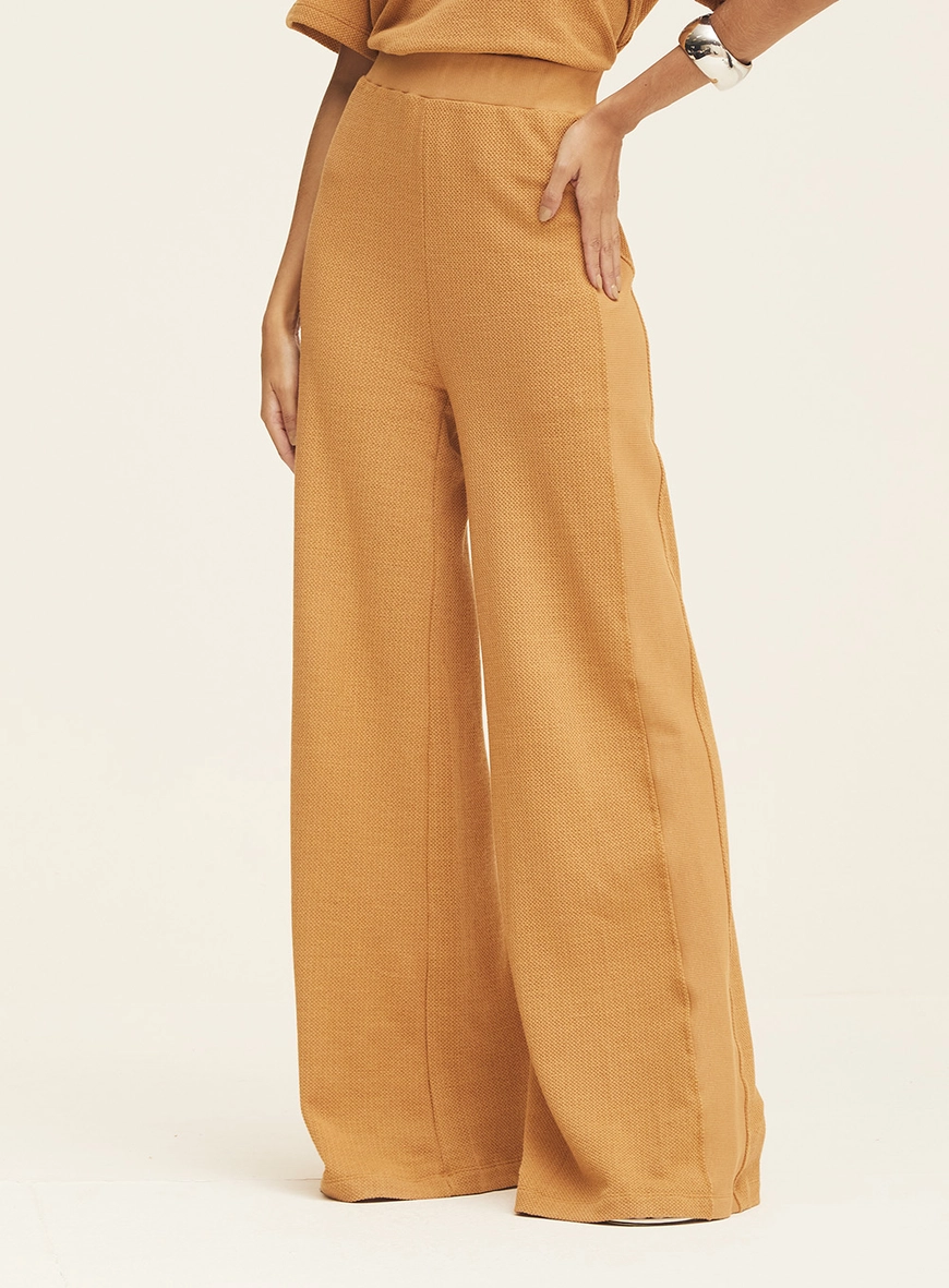 Calça Feminina Pantalona Com Textura Bege