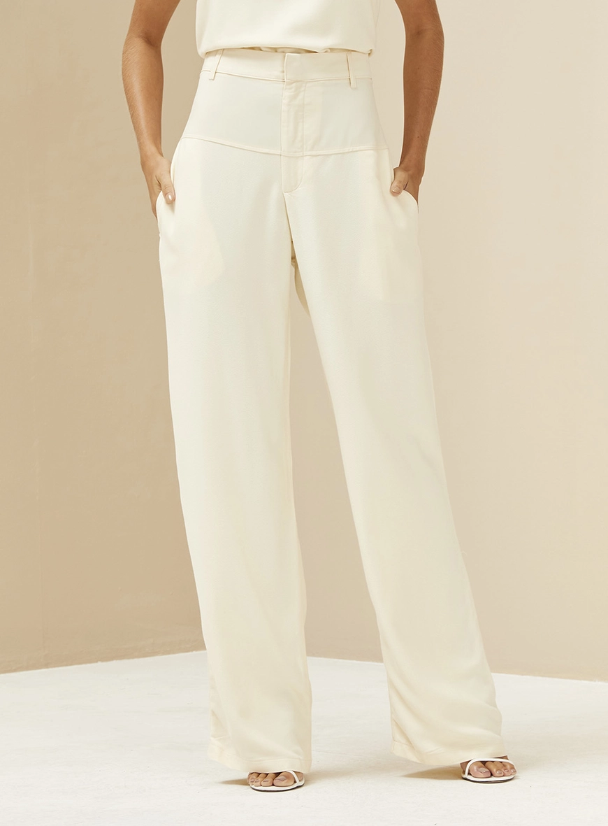 Calça Feminina Alfaiataria Reta Bege