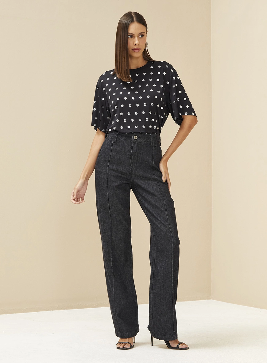Calça Feminina Jeans Wide Leg - Raquel Indigo Preto