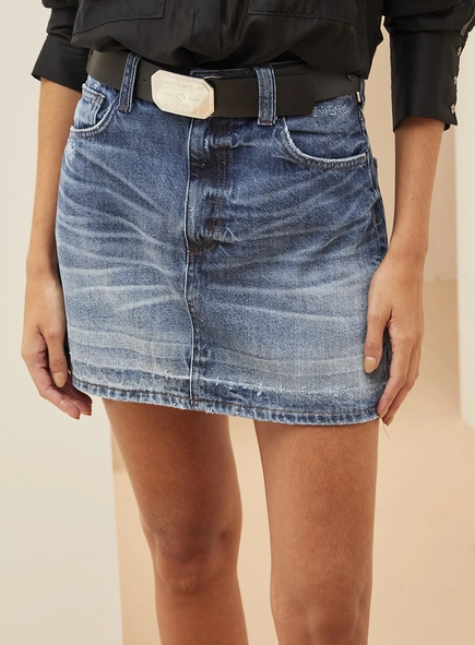 Saia Jeans Com Cinto