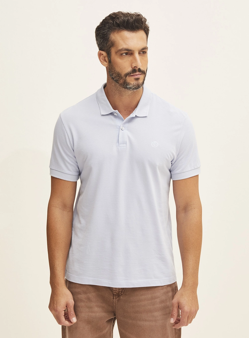 Polo Masculina Manga Curta Azul
