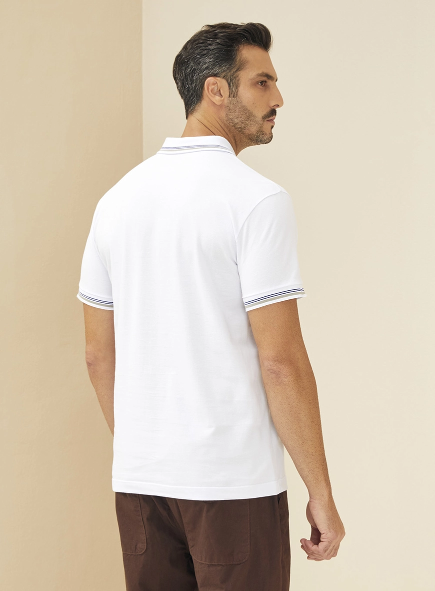 Polo Masculina Ajustada Com Listras Branco