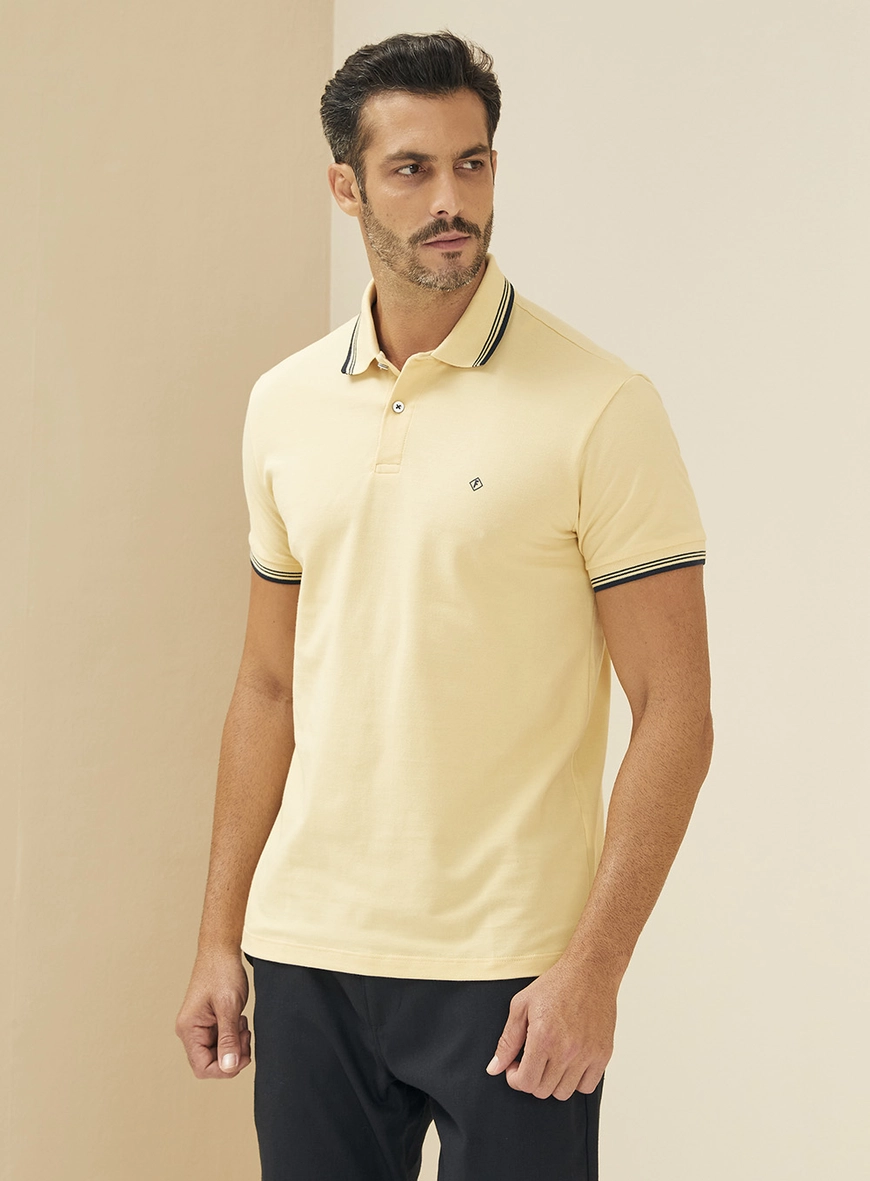 Polo Masculina Manga Curta Bege