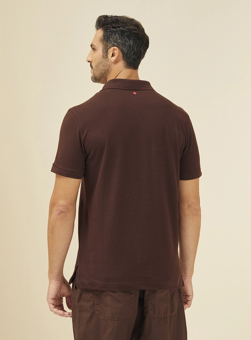 Polo Masculina Manga Curta Justa Marrom