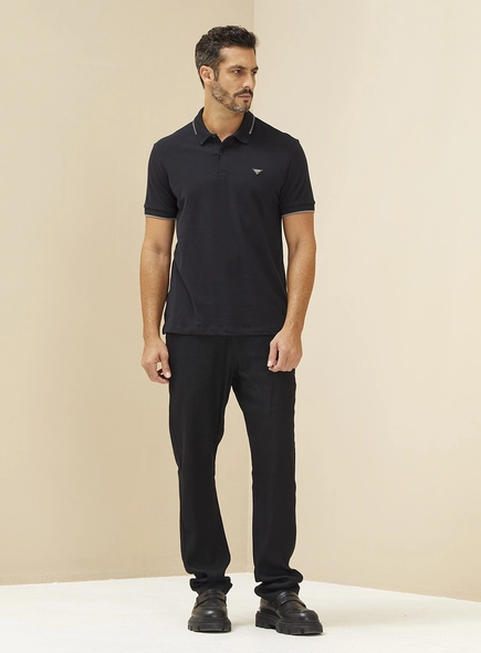 Polo Masculina Basic Com Detalhe Em Listras
