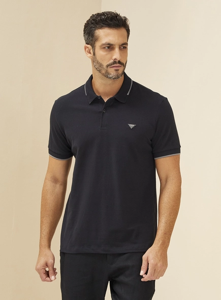 Polo Masculina Basic Com Detalhe Em Listras
