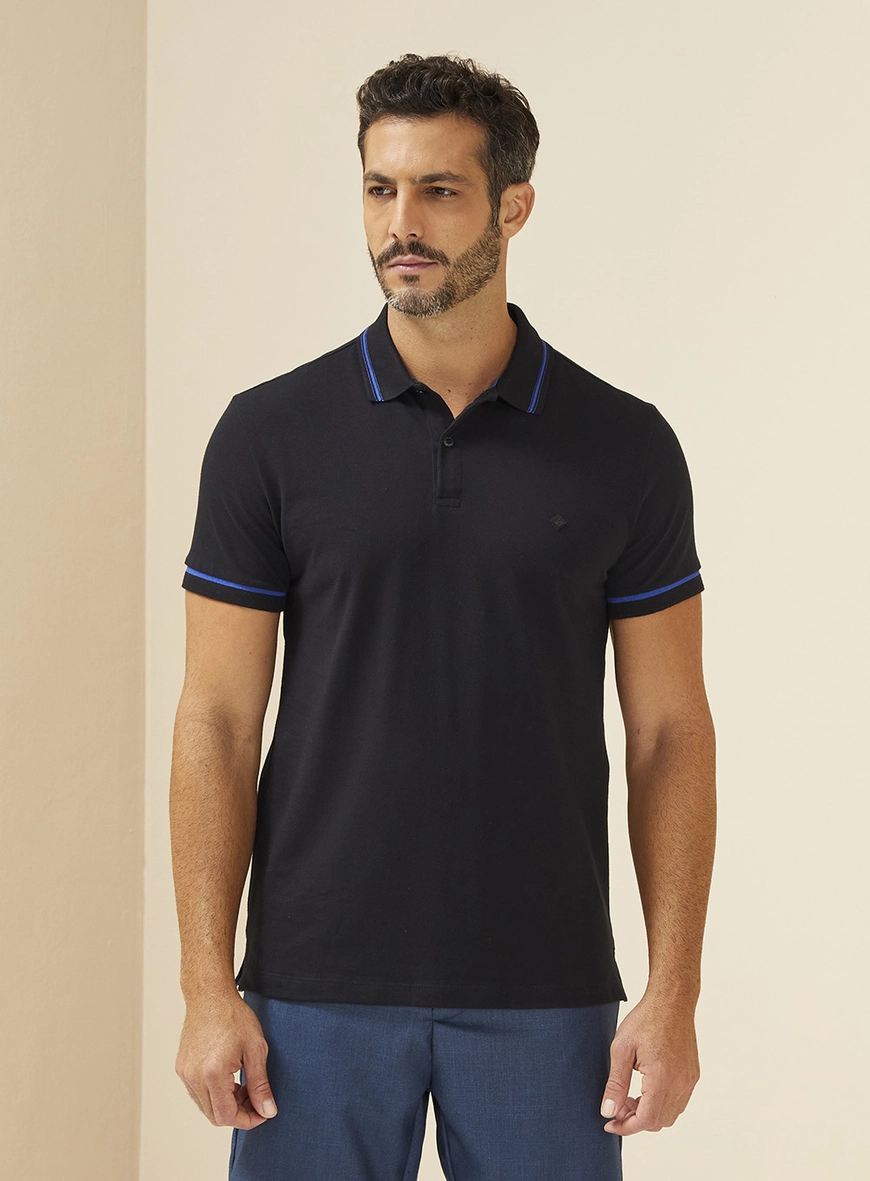 Polo Masculina Com Listras Contrastantes Preto