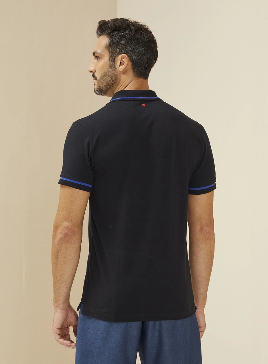 Polo Masculina Com Listras Contrastantes Preto