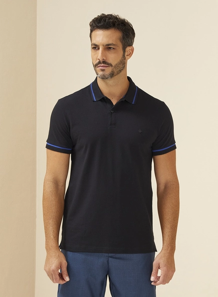 Polo Masculina Com Listras Contrastantes