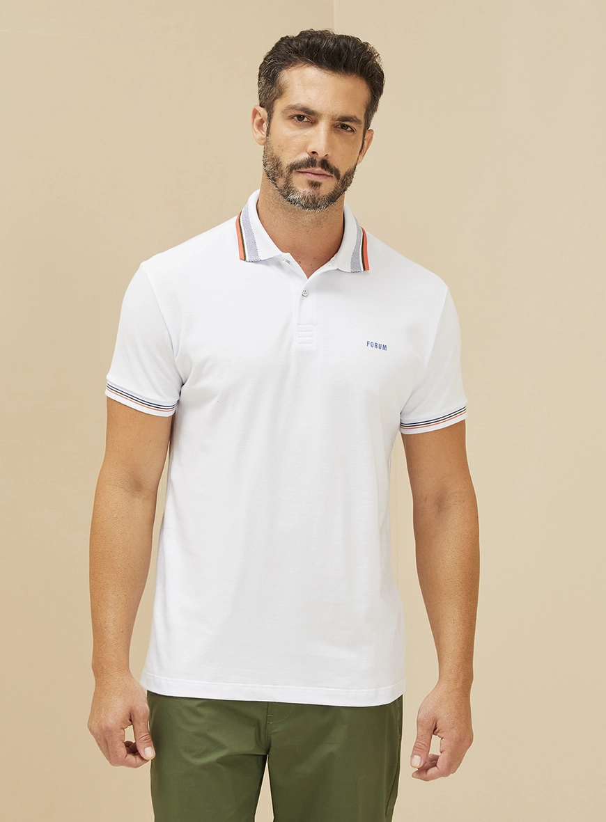 Polo Masculina Com Listras Em Contraste Branco