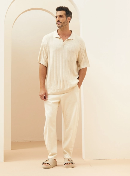 Polo Masculina Em Tricô Canelada