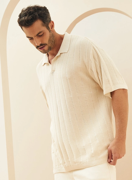 Polo Masculina Em Tricô Canelada