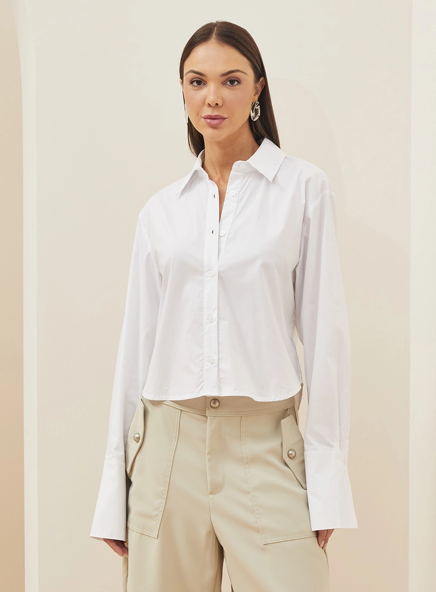 Camisa Feminina Manga Longa Alfaiataria Branco