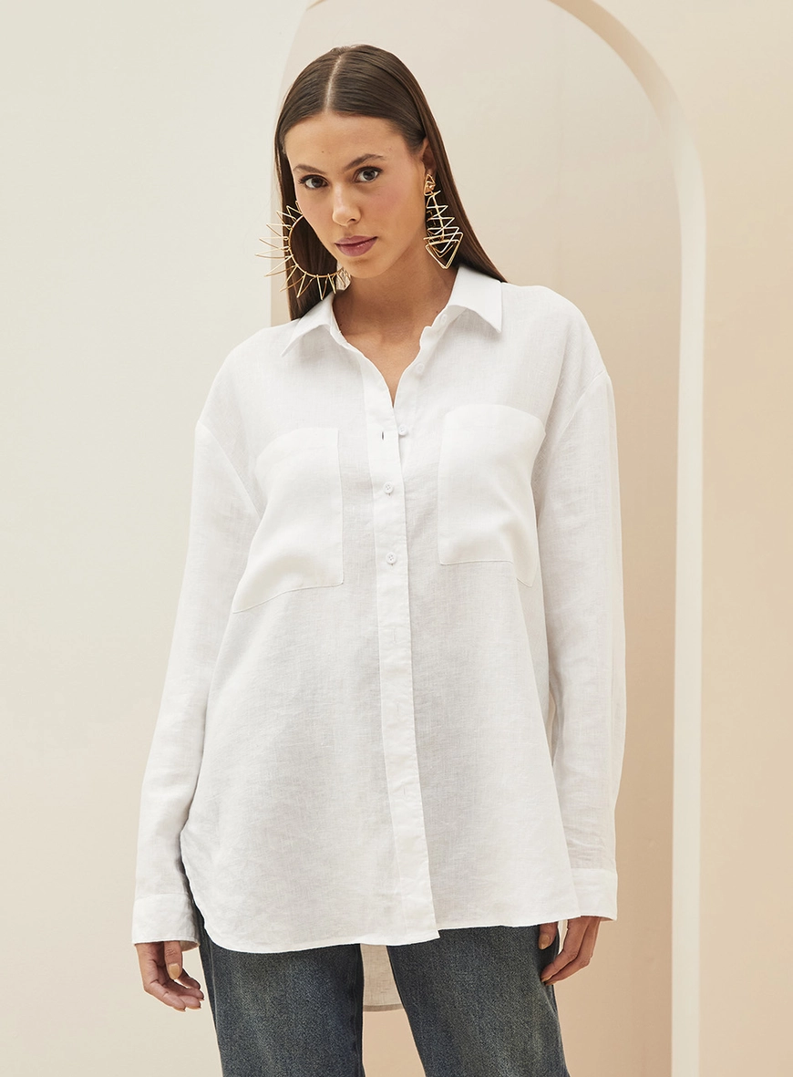 Camisa Feminina Alfaiataria Em Linho Off Shell