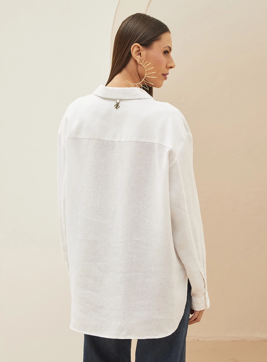 Camisa Feminina Alfaiataria Em Linho Off Shell