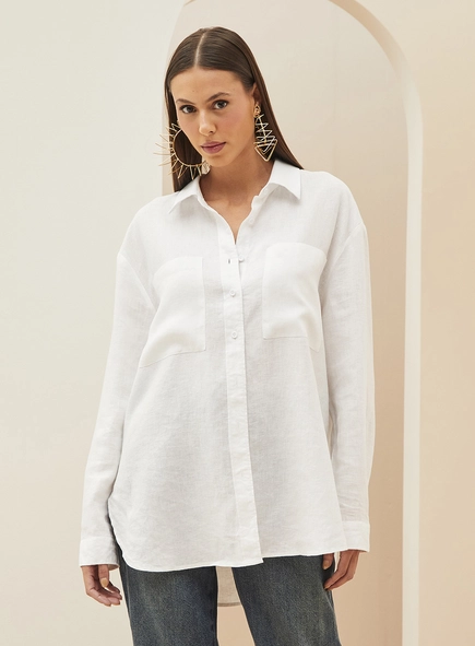 Camisa Feminina Alfaiataria Em Linho