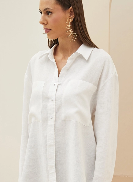 Camisa Feminina Alfaiataria Em Linho