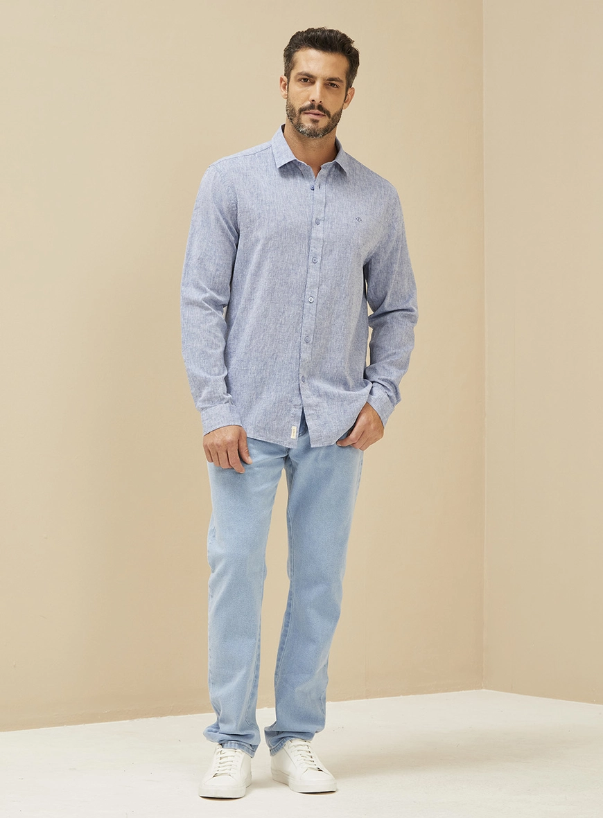 Camisa Masculina Linho Relax Azul