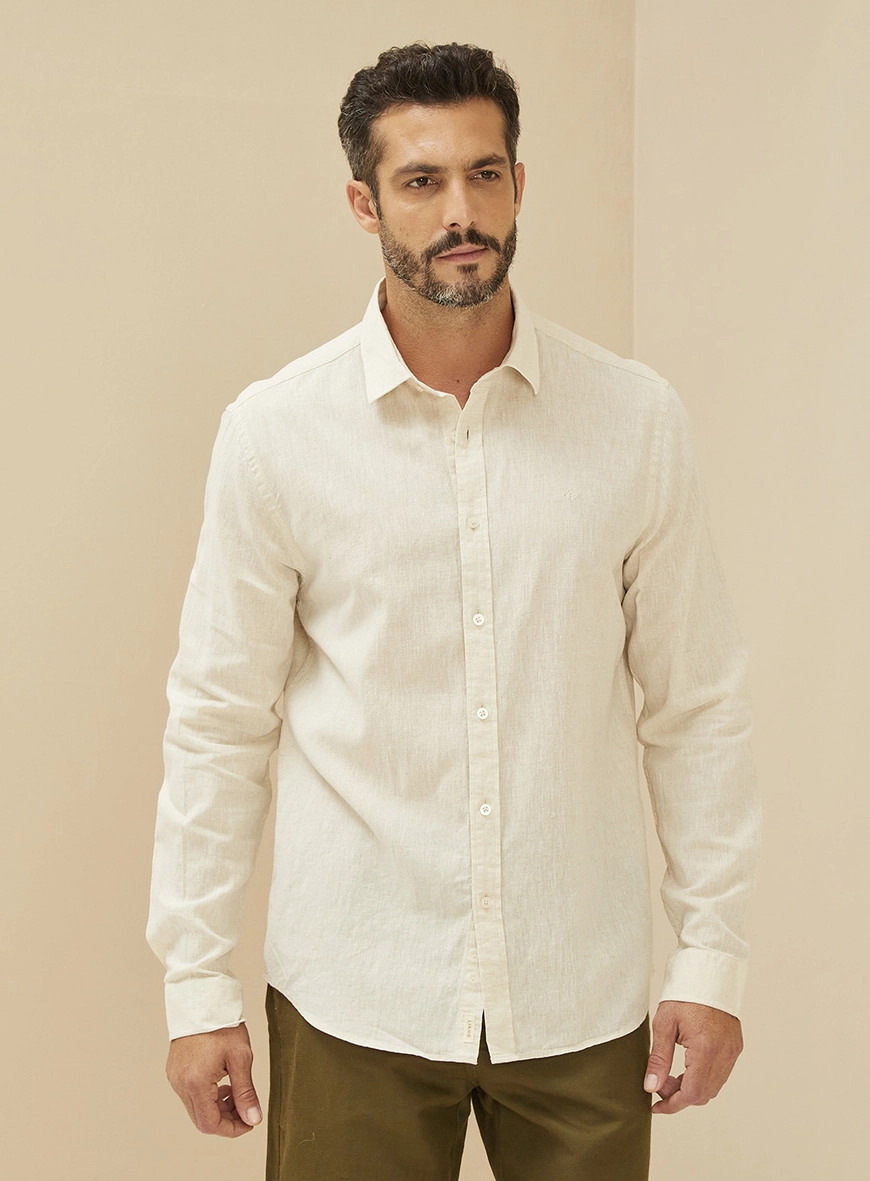 Camisa Masculina Linho Relax Bege Soybean