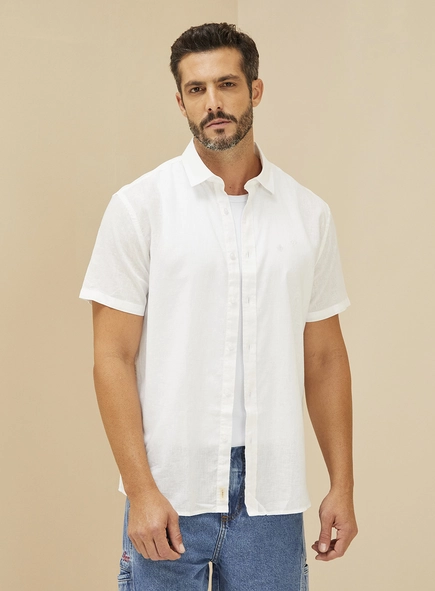 Camisa Masculina Linho Manga Curta -  Relax