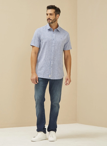 Camisa Masculina Linho Manga Curta -  Relax
