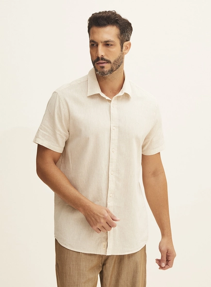 Camisa Masculina Linho Manga Curta -  Relax