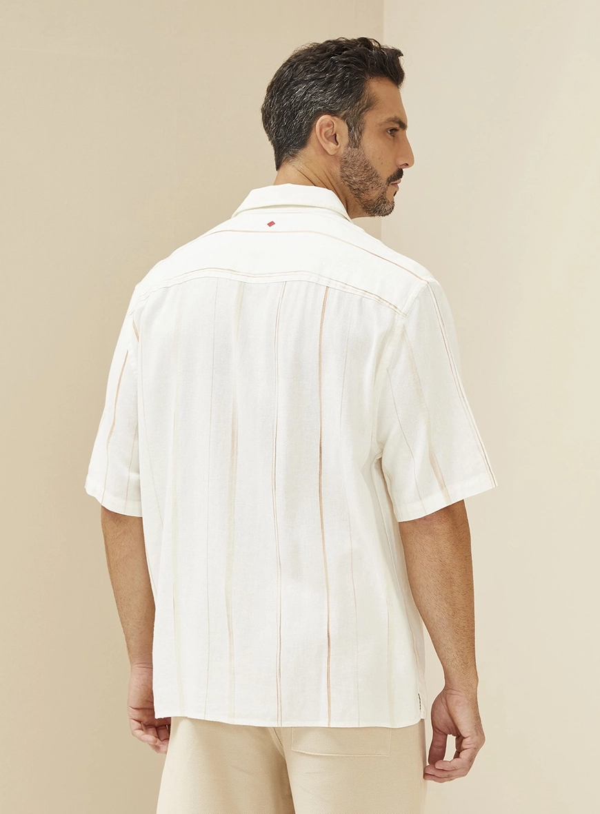 Camisa Masculina Linho Estampada Vintage Over Estampados