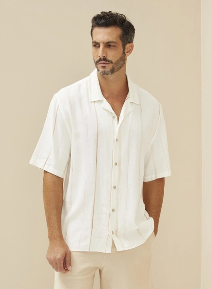 Camisa Masculina Linho Estampada Vintage Over