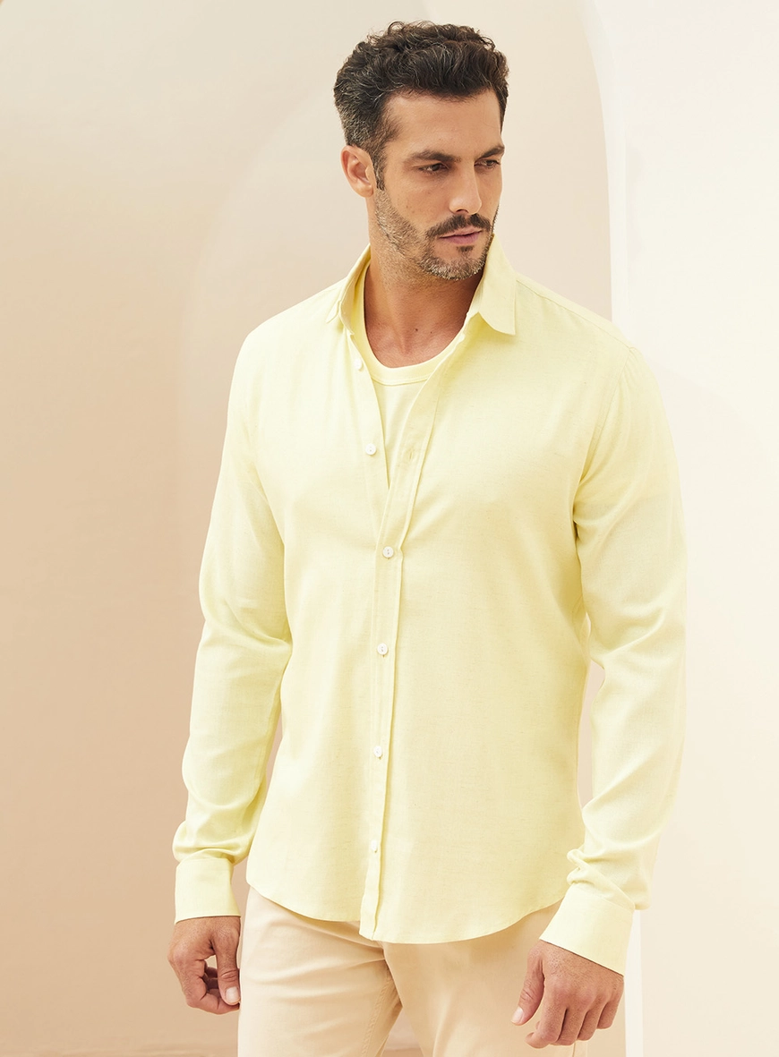 Camisa Masculina Em Linho - St Barths Amarelo