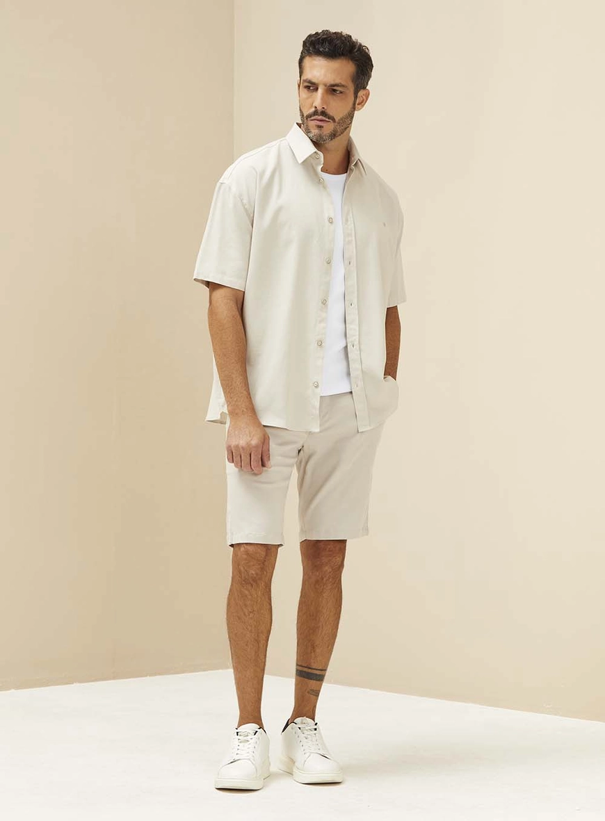 Camisa Masculina Em Linho Barcelona Bege Esquilo