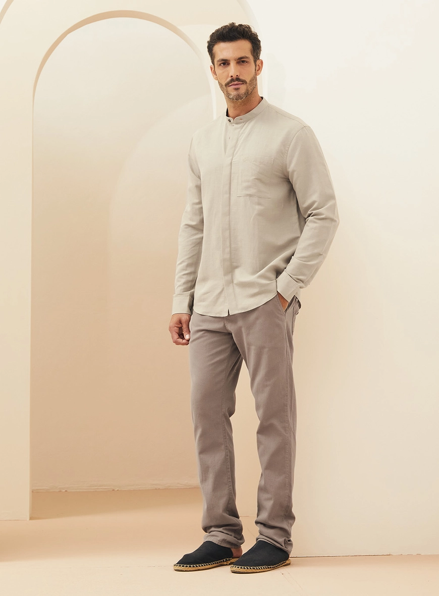 Camisa Em Linho Relax Manga Longa Bege Esquilo