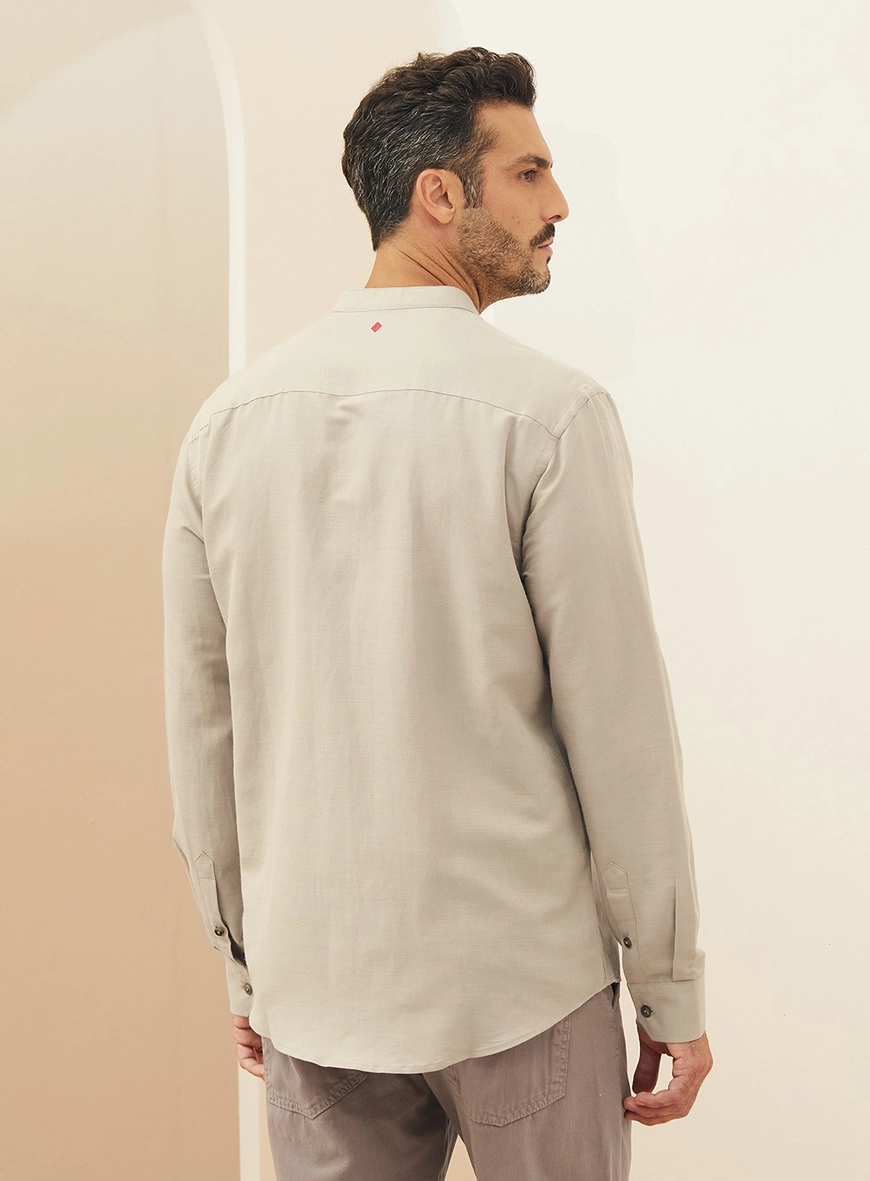 Camisa Em Linho Relax Manga Longa Bege Esquilo