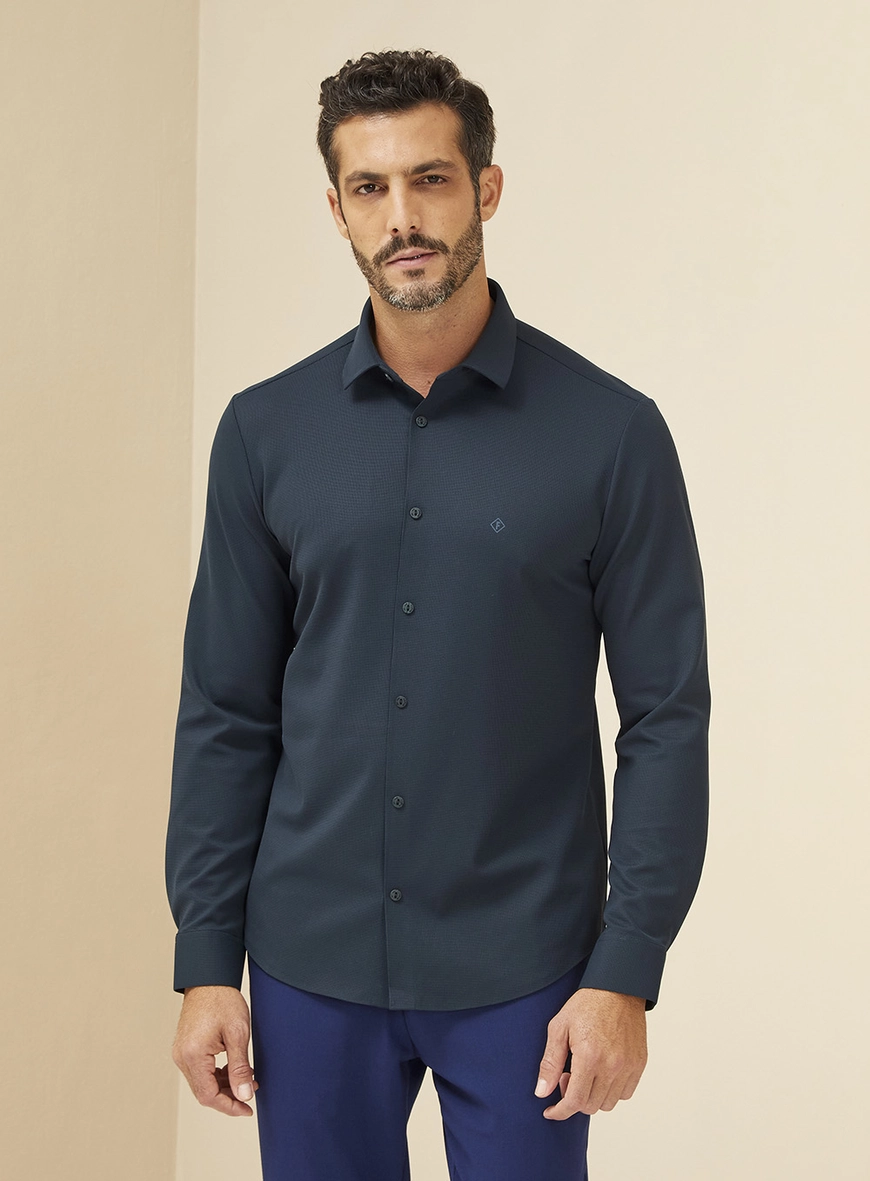 Camisa Alfaiataria Masculina Manga Longa Azul