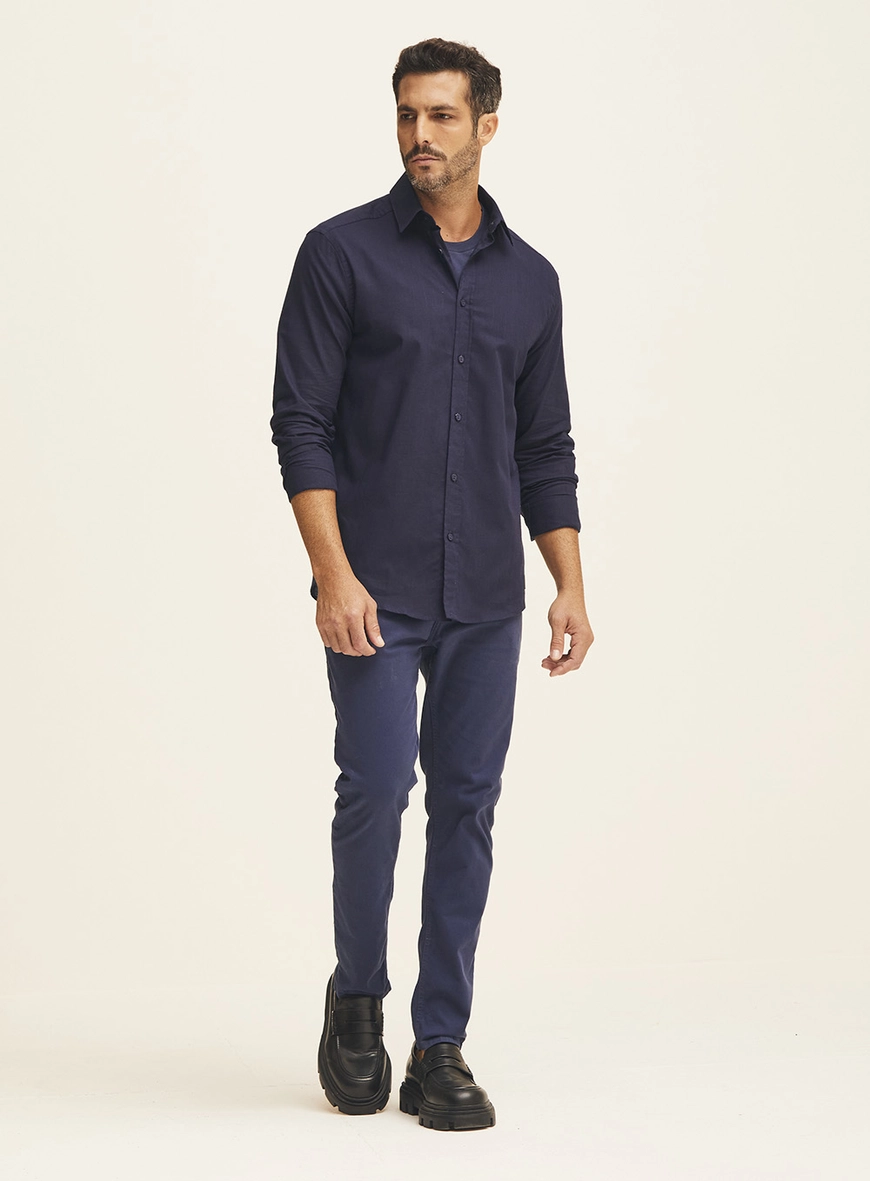 Camisa Masculina Manga Longa Relax Azul