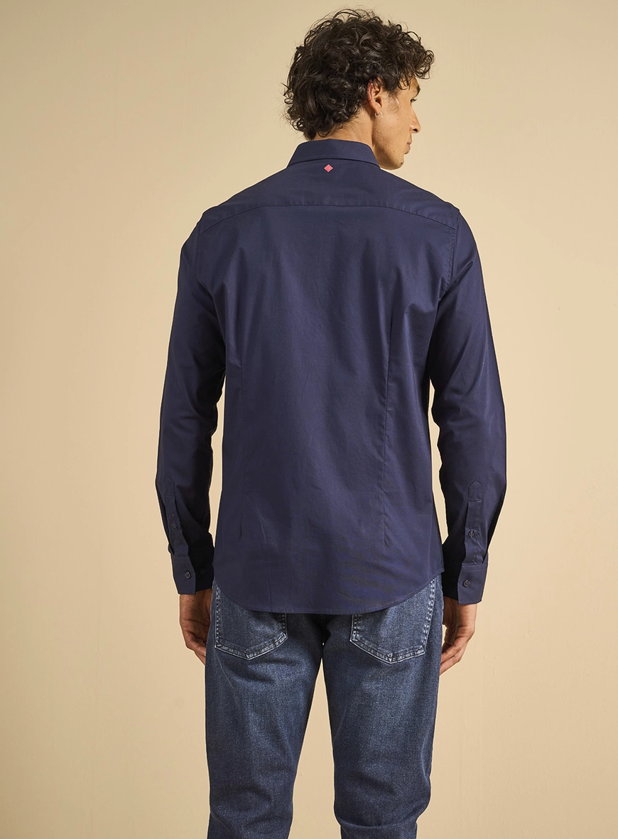 Camisa Masculina Manga Longa Slim Fit Azul