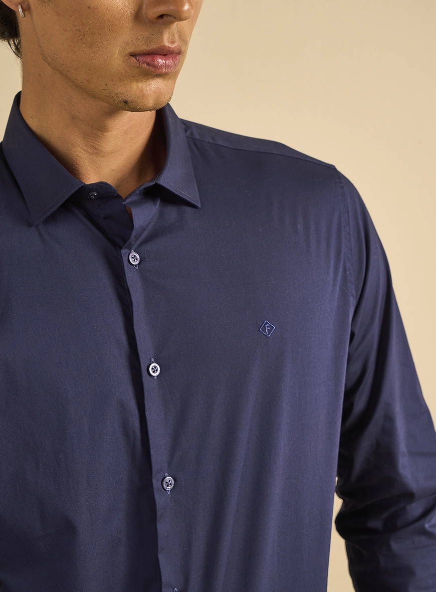 Camisa Masculina Manga Longa Slim Fit Azul