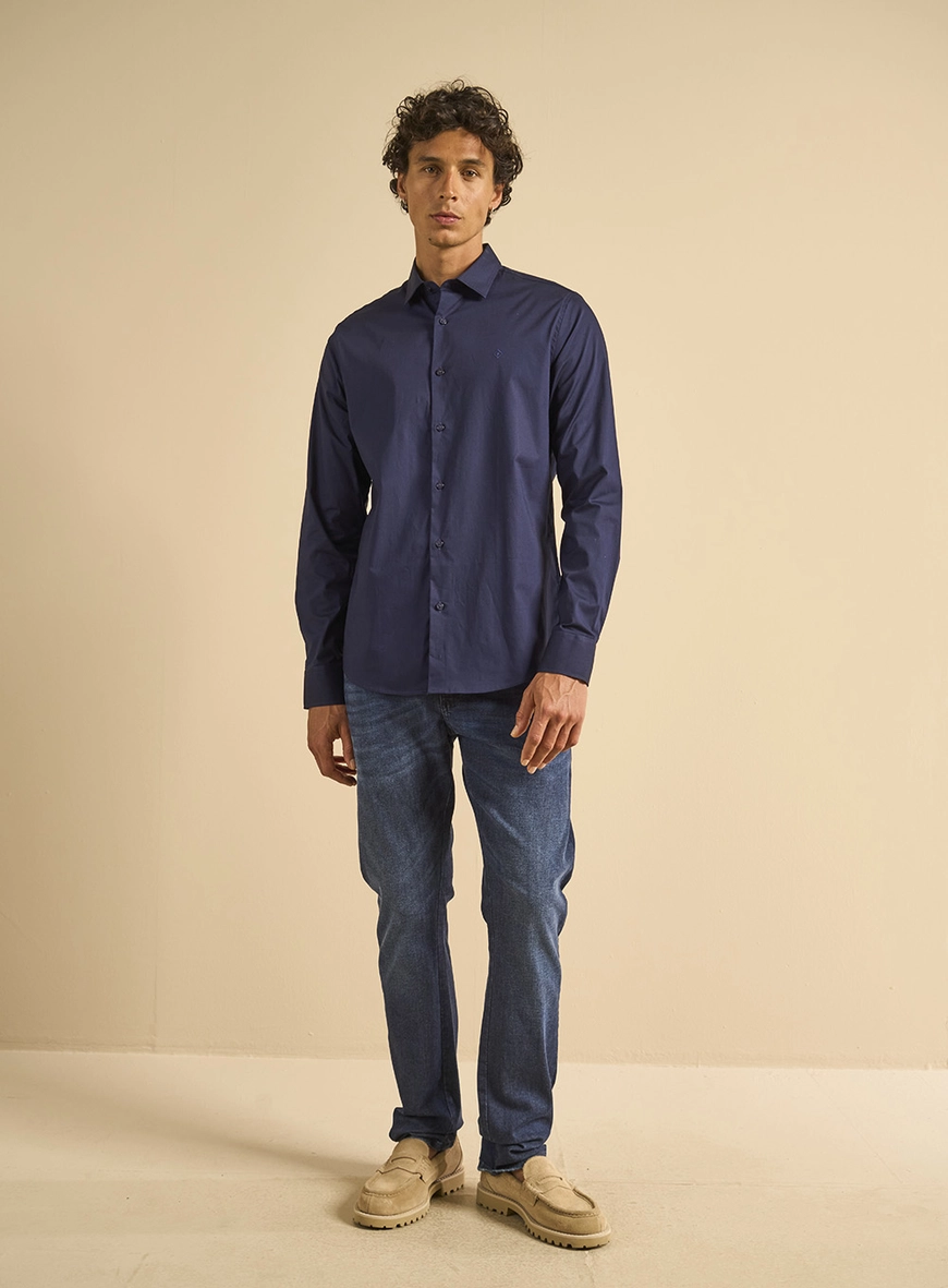 Camisa Masculina Manga Longa Slim Fit Azul