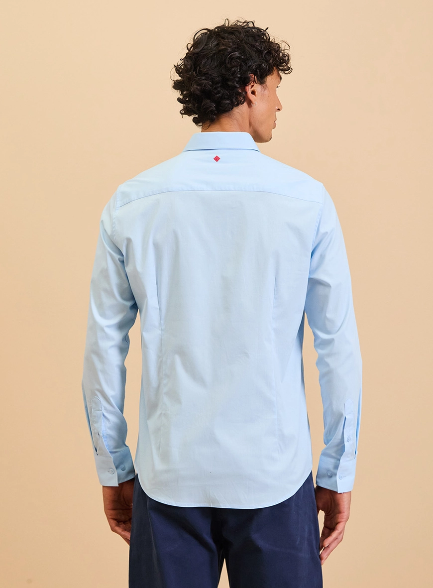 Camisa Masculina Manga Longa Slim Fit Azul