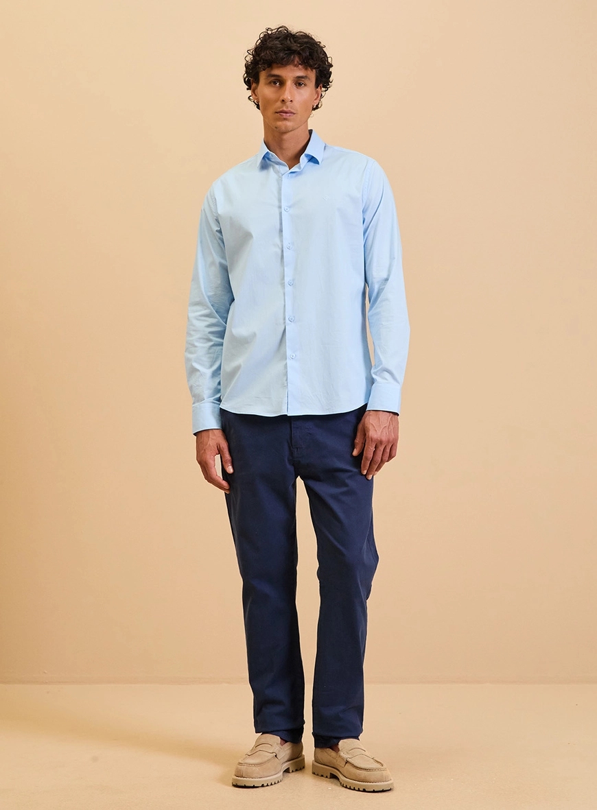 Camisa Masculina Manga Longa Slim Fit Azul