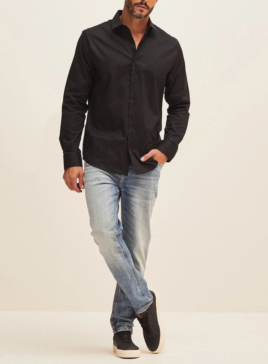 Camisa Masculina Manga Longa Slim Fit Preto