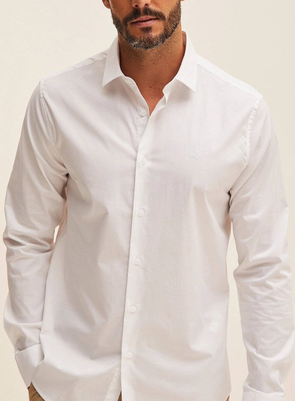Camisa Masculina Manga Longa Slim Fit Branco 3