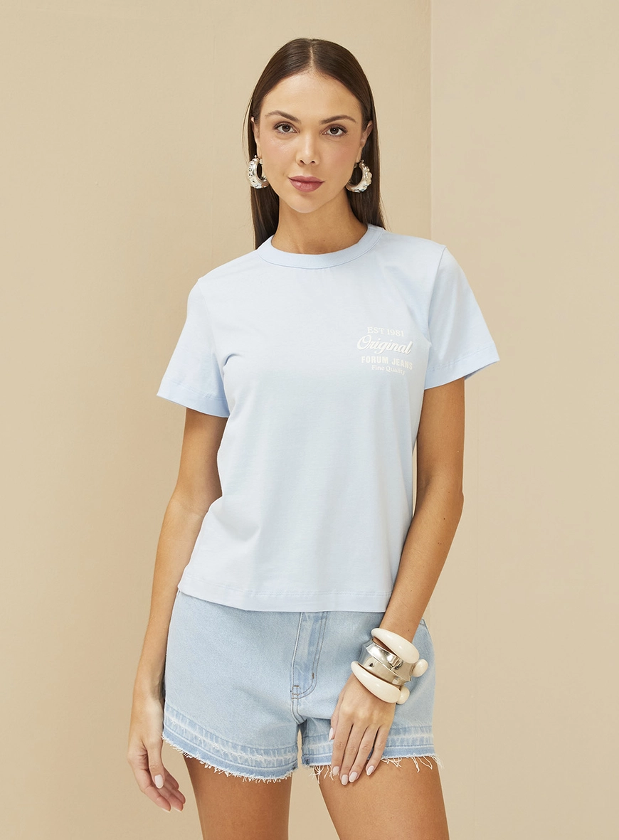 Camiseta Feminina Justa Estampa Em Alto Relevo Azul