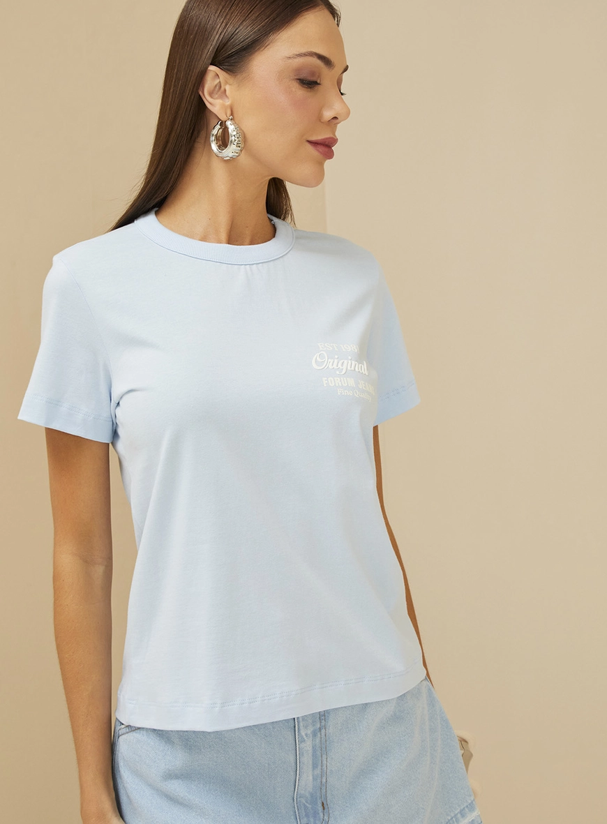 Camiseta Feminina Justa Estampa Em Alto Relevo Azul