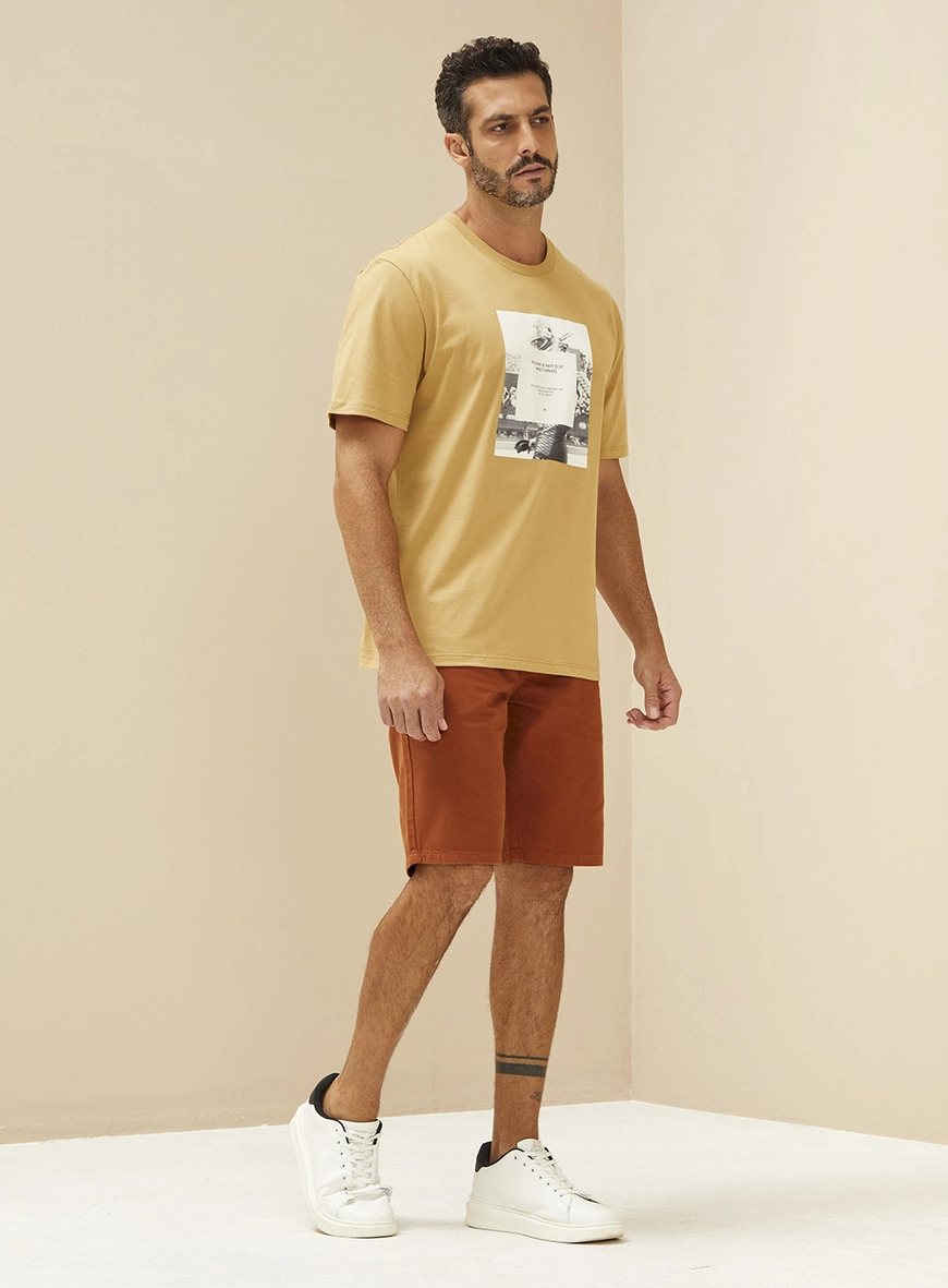 Camiseta Masculina Com Estampa Frontal Bege Soybean