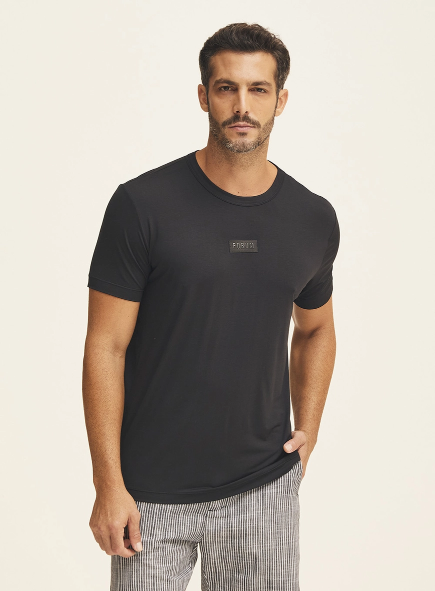 Camiseta Masculina Ajustada Com Logo Preto
