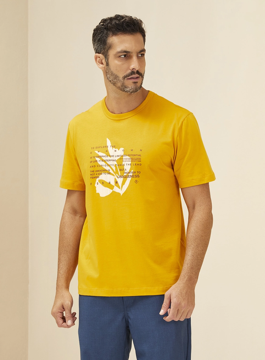 Camiseta Masculina Manga Curta Com Estampa Amarelo