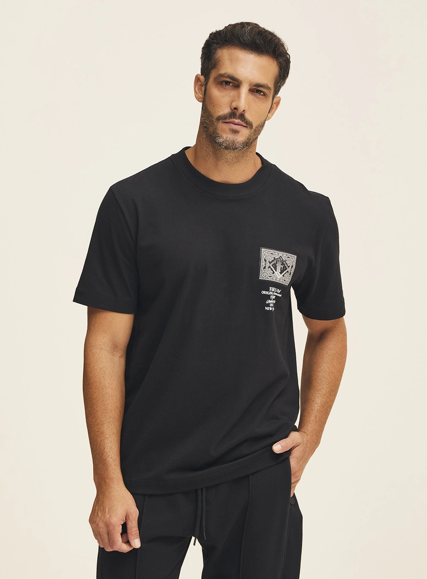 Camiseta Masculina Manga Curta Com Estampa Preto