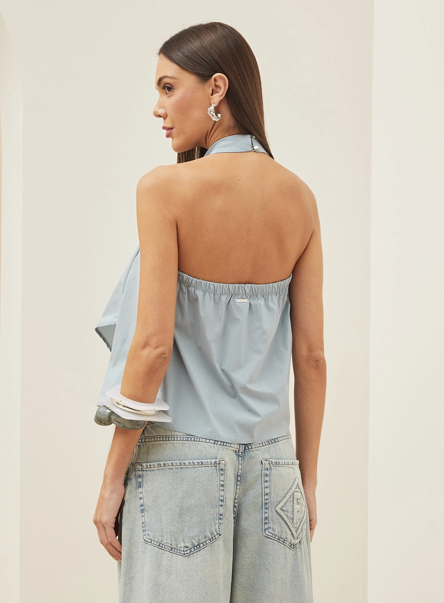 Blusa Frente Única Com Sobreposição Azul